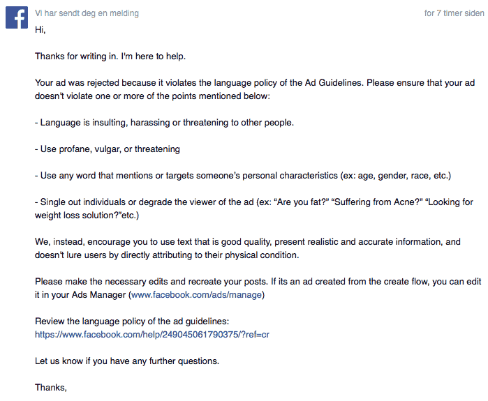 Facebook-drit-tilbakemelding