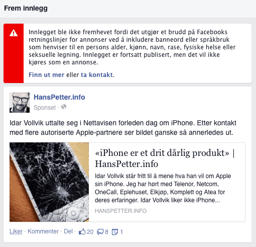 Facebook-promotert-fremme-post-iphone-drit-produkt